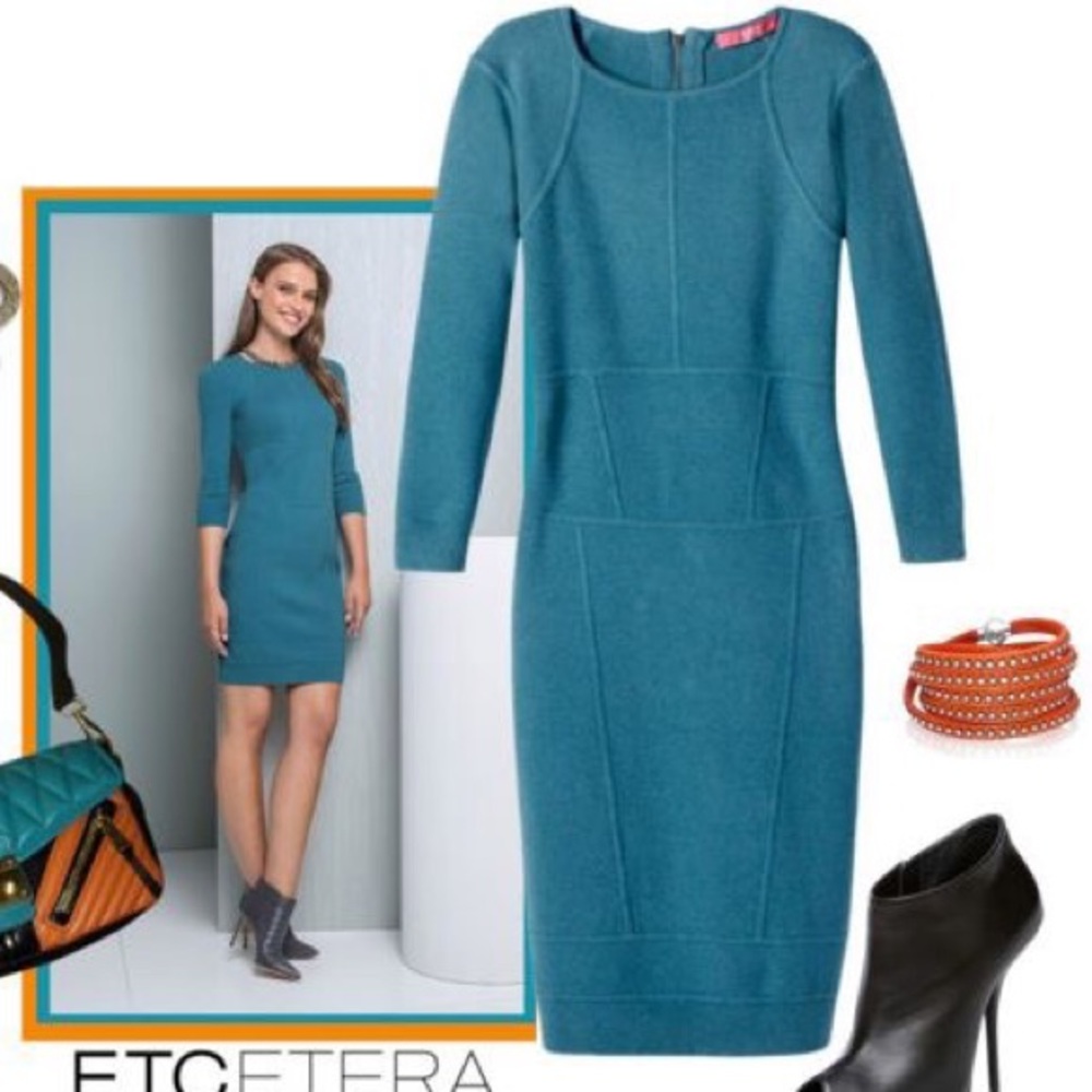 Etcetera, Blue, 3/4 Length Sleeve, Bodycon Dress